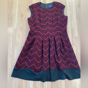Gabby Skye fit and flare black and red flocked velvet box pleat party dress 14